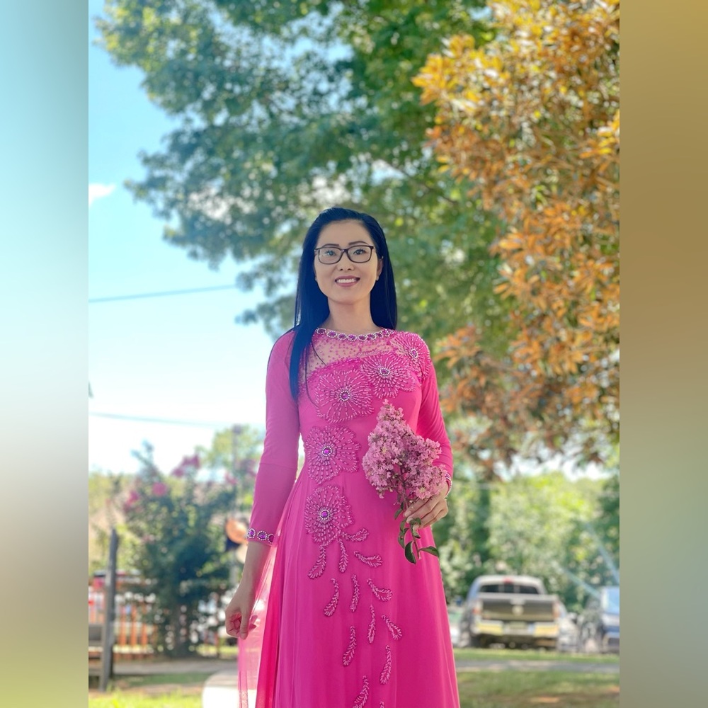 New ao dai chiffon 6 ta, Vietnamese long traditional dress set m 2 pink meium 🎁